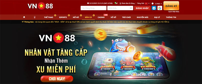 Tham gia game bắn cá Vn88 và nhận thưởng hấp dẫn